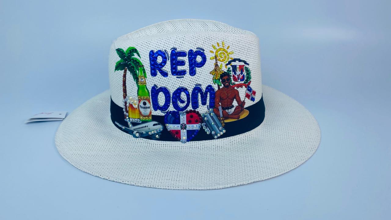 Sombrero cana Blanco REP DOM azul