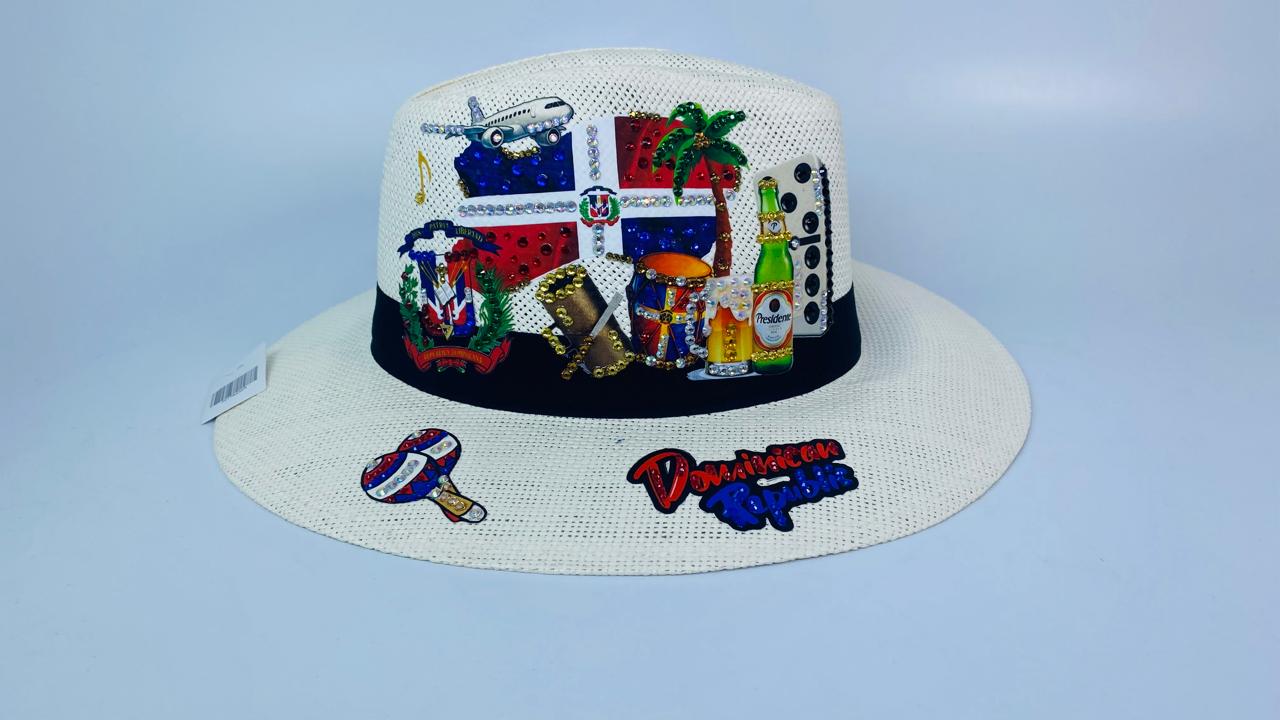 Sombrero cana blanco con bandera y bebidas